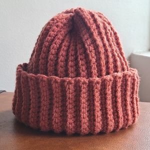 New Ribbed Crochet Toque Beanie Coral
